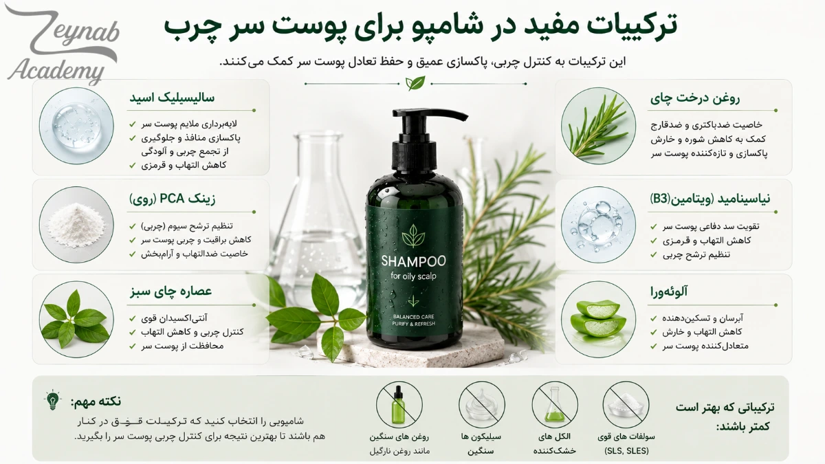ترکیبات مفید شامپو برای پوست سر چپ