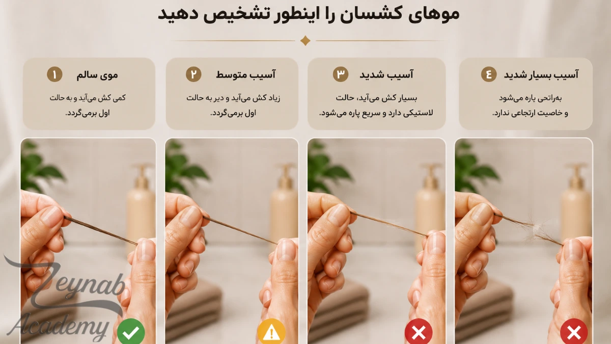 تشخیص کشسانی مو بعد از دکلره و میزان آسیب مو